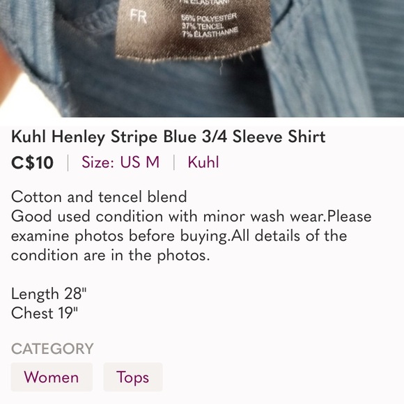 Kuhl Henley striped blue 3/4 sleeves - Picture 4 of 5